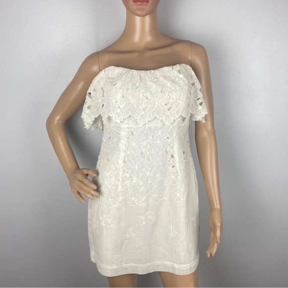NEW FREE PEOPLE IVORY COTTON STRAPLESS MINI DRESS - Picture 2 of 7
